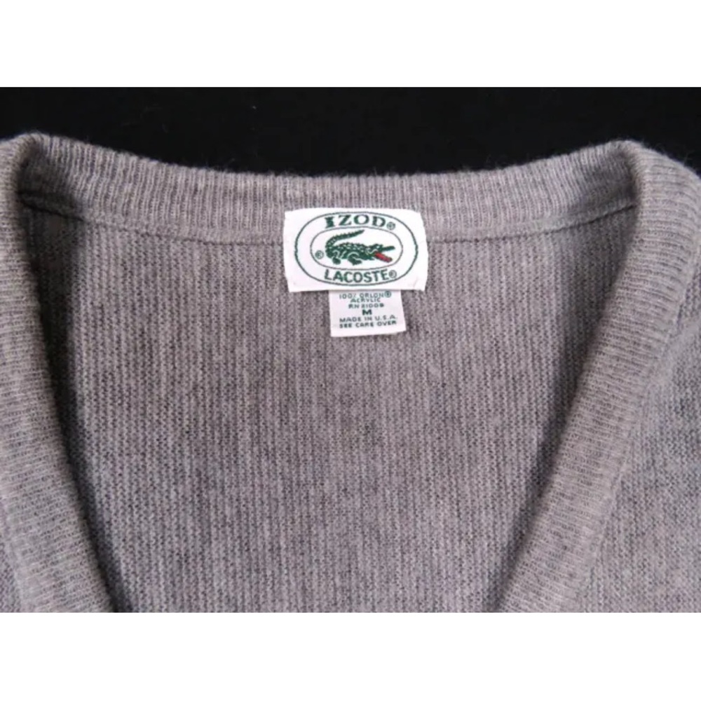 Vintage Izod Lacoste Gray Crocodile Acrylic Orlon Pullover Sweater M - Picture 3 of 6